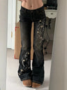 Floral Embroidered Y2K Vintage Flared Jeans