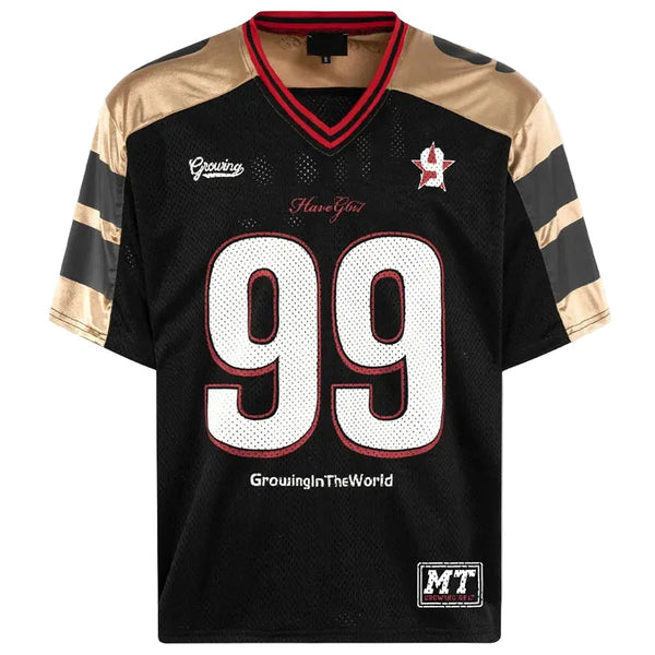 Gold Accent "Growing the World" Y2K Football Jersey — vista frontale