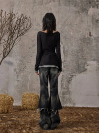 Gothic Wasteland Punk Y2K Trashy Off Shoulder Long Sleeve Top — dettaglio