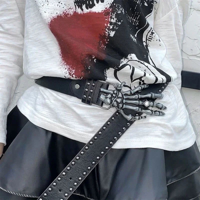 Gothic Y2K Skeleton Buckle Belt — vista posteriore