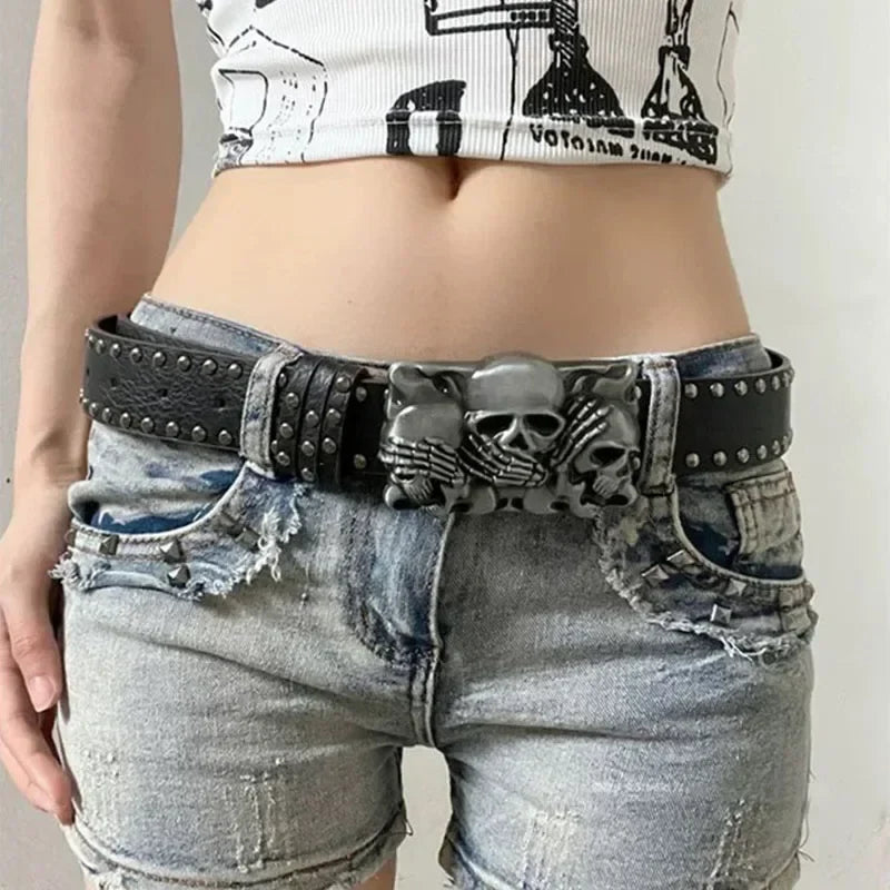 Gothic Y2K Skeleton Buckle Belt — dettaglio della stampa