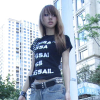 Grunge Aesthetic Y2K Graphic Letter Print Baby Tee — vista posteriore