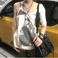 Grunge Y2K Aesthetic Mock Two Piece Off Shoulder Top — dettaglio