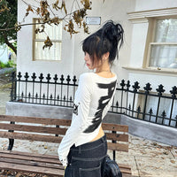Grunge Y2K Graphic Long Sleeve Button Top — dettaglio