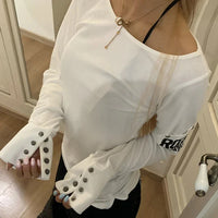 Grunge Y2K Graphic Long Sleeve Button Top — vista posteriore