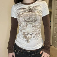 Grunge Y2K Retro Graphic Mock Long Sleeve Top — vista frontale
