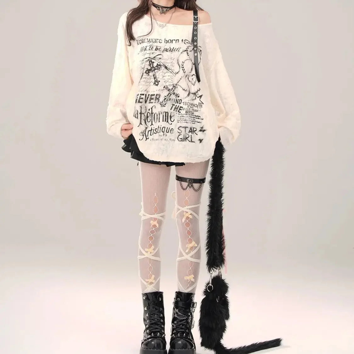 Grunge Y2K Star Girl Distressed Long Sleeve Top — dettaglio