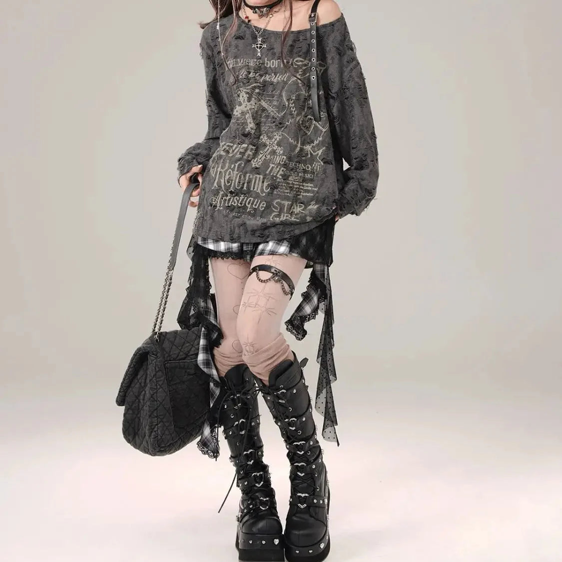 Grunge Y2K Star Girl Distressed Long Sleeve Top — in alternativa