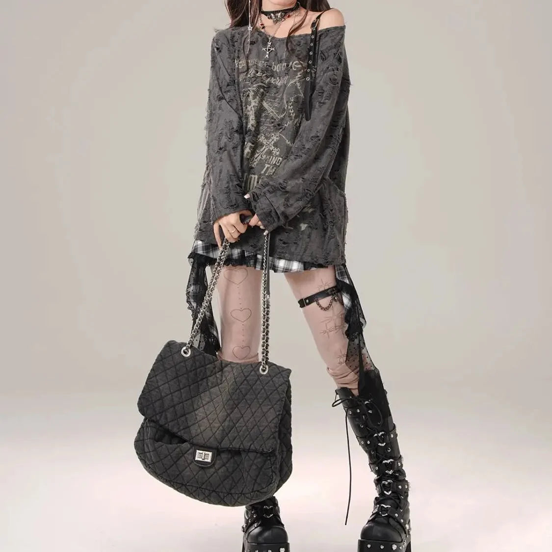 Grunge Y2K Star Girl Distressed Long Sleeve Top — vista laterale