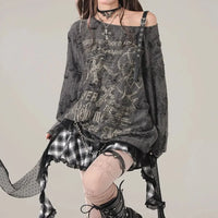 Grunge Y2K Star Girl Distressed Long Sleeve Top — vista posteriore