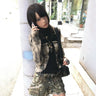Grunge Y2k Cross Ribbed Long Sleeve Top