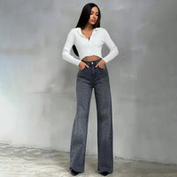 High Waist Y2K Snow Leopard Print Flares — vista posteriore