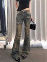 High Waist Y2K Washed Cargo Flared Jeans