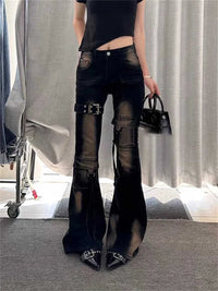 High Waist Y2K Washed Cargo Flared Jeans — vista posteriore