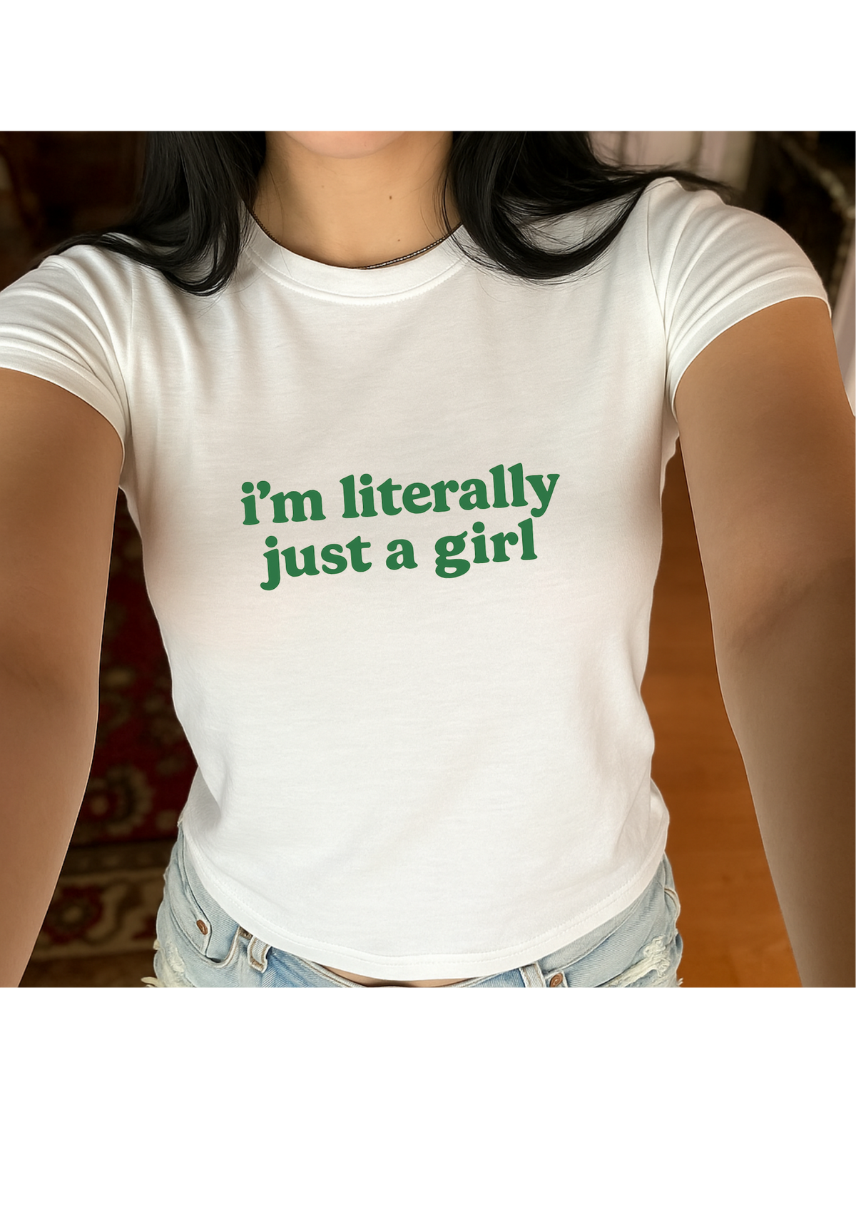 I'm Literally Just A Girl Graphic Baby Tee — dettaglio del tessuto