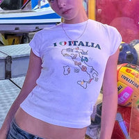 Italy Love Crop Top — dettaglio del tessuto
