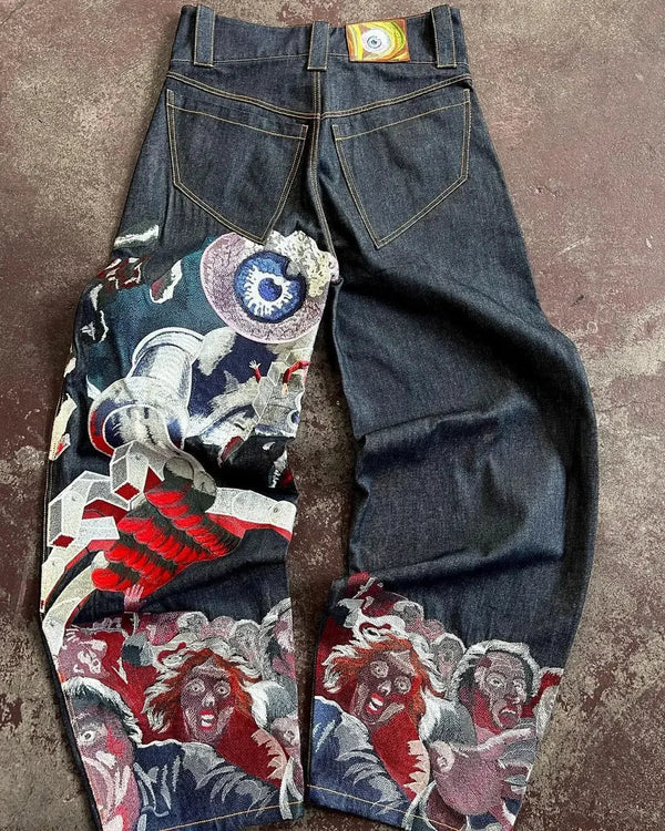 Japanese Embroidered Y2K Jeans — vista frontale