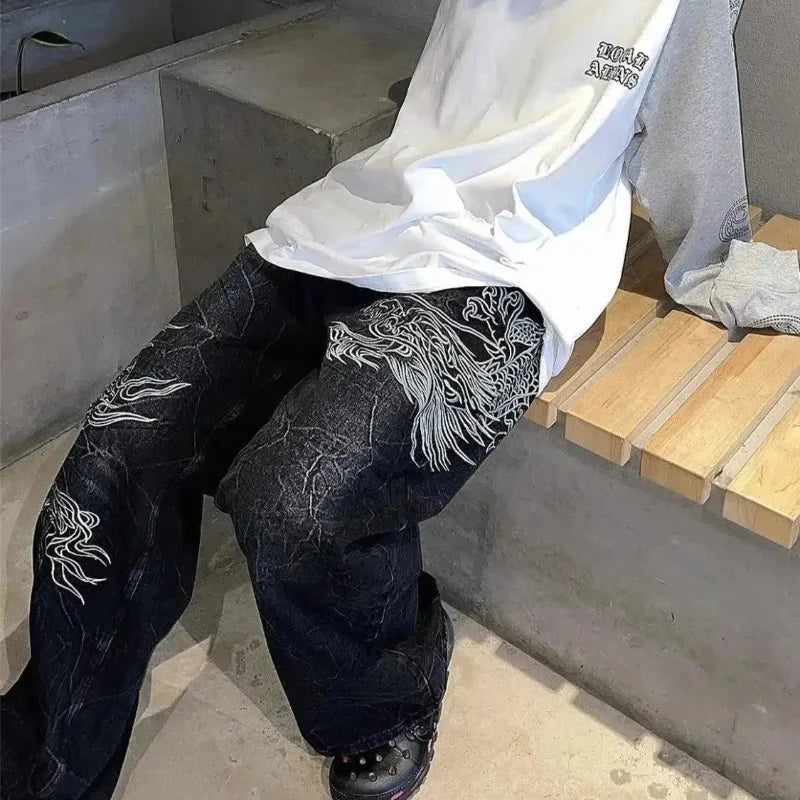 Japanese Embroidered Y2K Jeans — vista posteriore