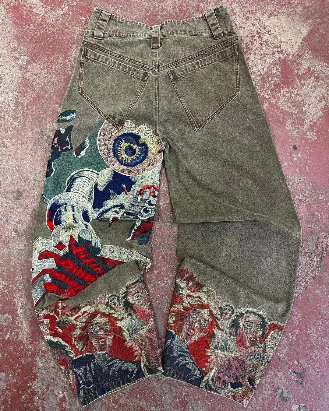Japanese Embroidered Y2K Jeans — vista posteriore