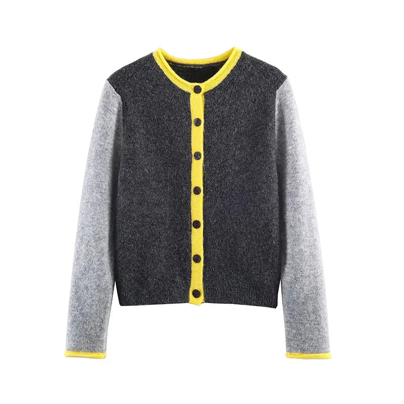 Knitted Y2K Vintage Grey Button Up Cardigan — vista frontale