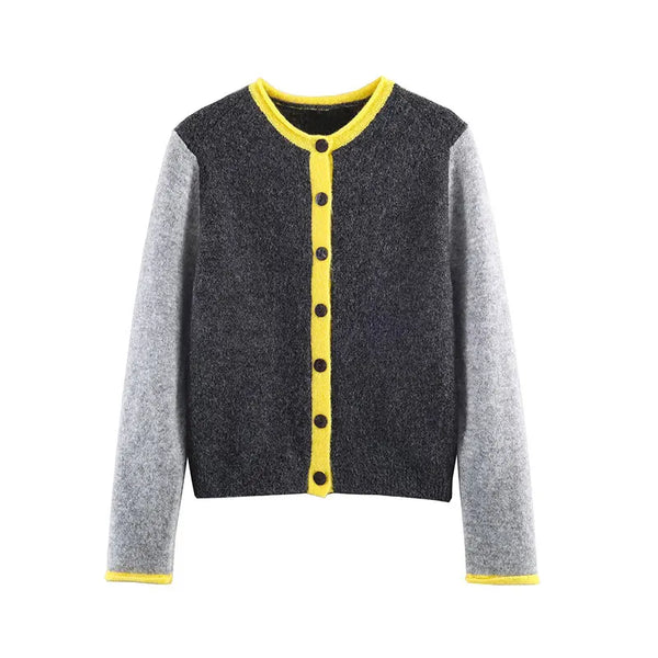 Knitted Y2K Vintage Grey Button Up Cardigan — vista frontale