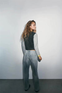 Knitted Y2K Vintage Grey Button Up Cardigan — dettaglio