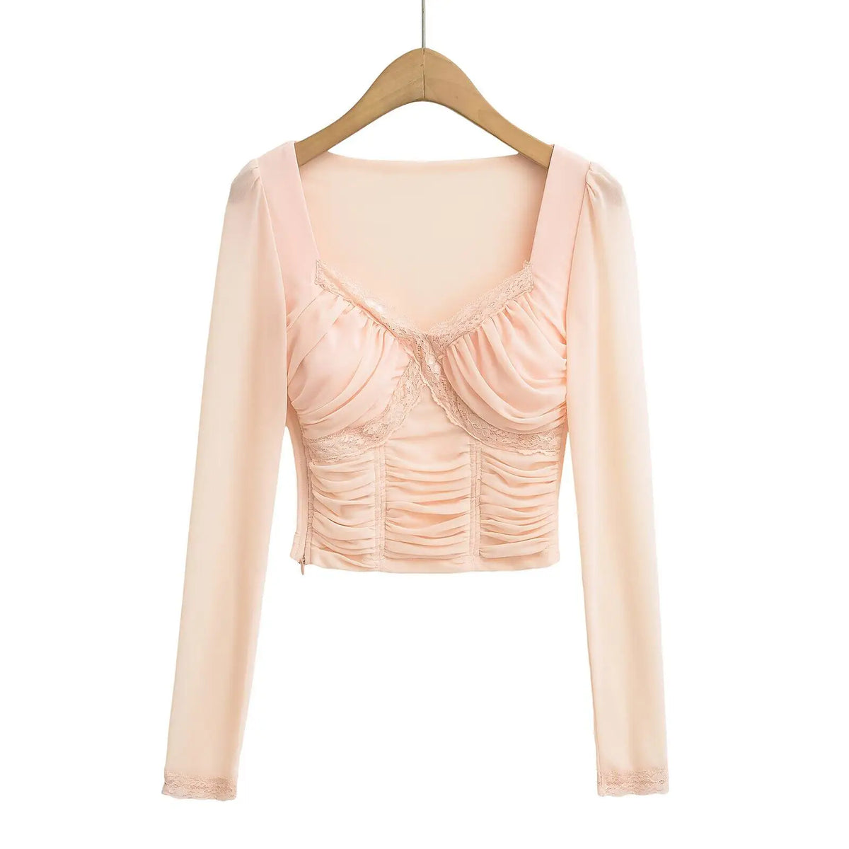 Lace Y2K Cropped Long Sleeve Low Cut Top — dettaglio della stampa