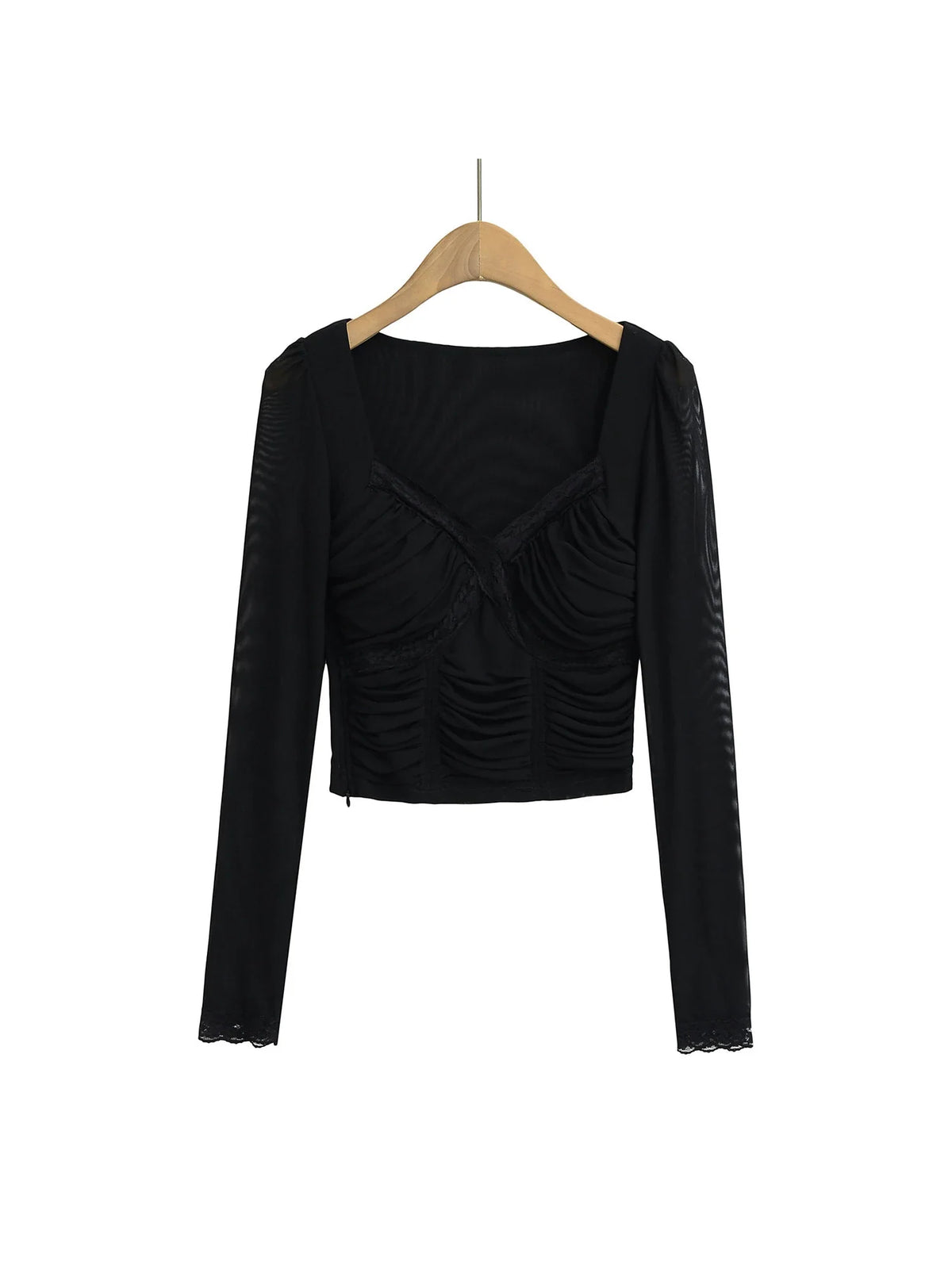 Lace Y2K Cropped Long Sleeve Low Cut Top — vista posteriore