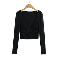 Lace Y2K Cropped Long Sleeve Low Cut Top — vista posteriore