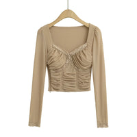 Lace Y2K Cropped Long Sleeve Low Cut Top — dettaglio