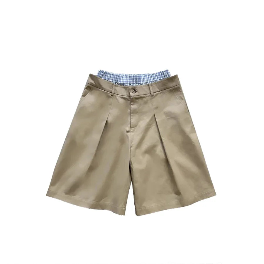 Layered Y2K Long Patchwork Shorts — in alternativa