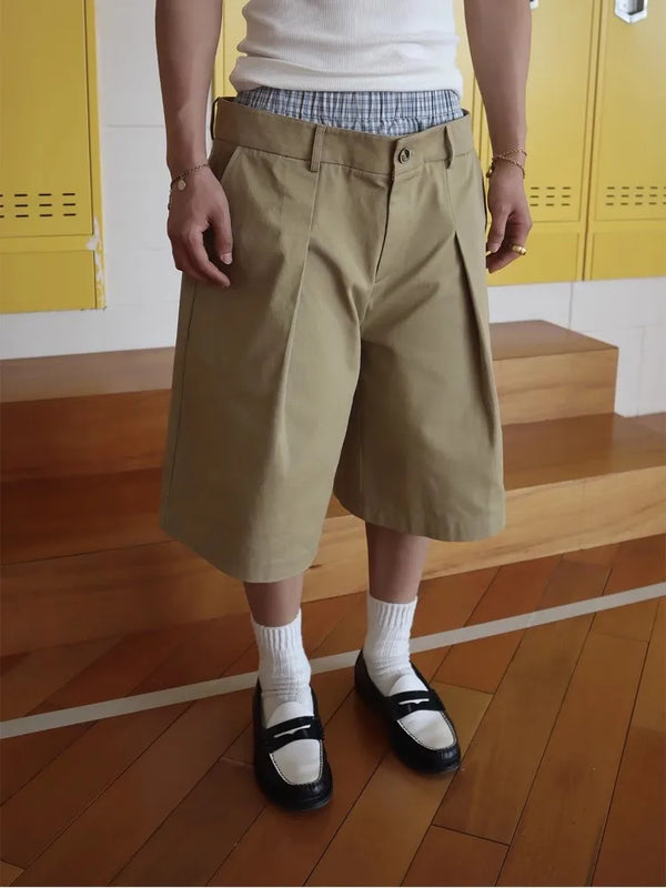 Layered Y2K Long Patchwork Shorts — vista frontale