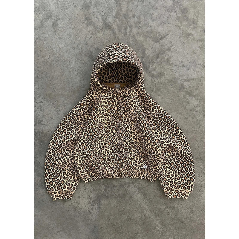 Leopard Print Y2K Graphic Hoodie — dettaglio