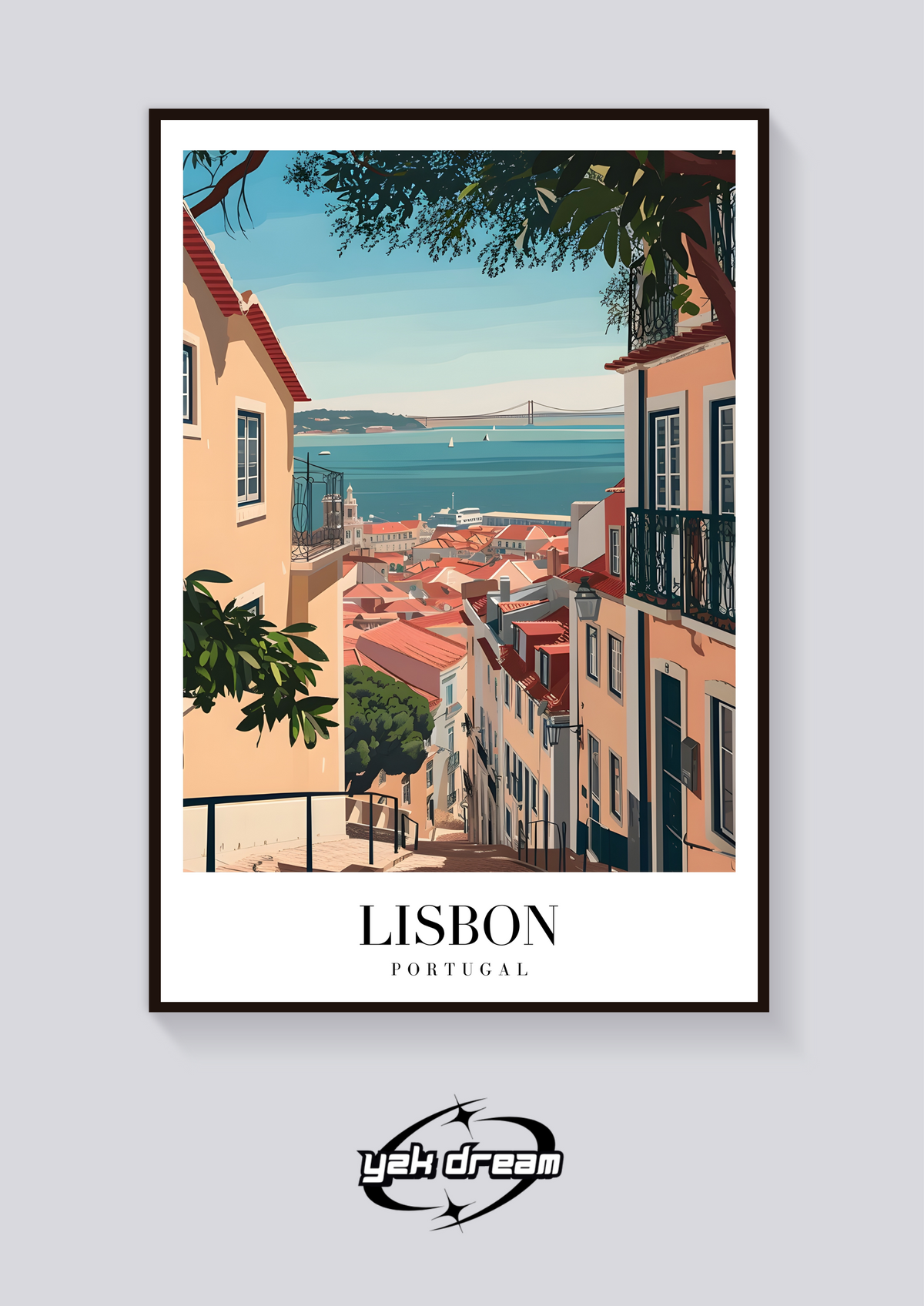 Lisbon Rooftops Vintage Poster — vista posteriore