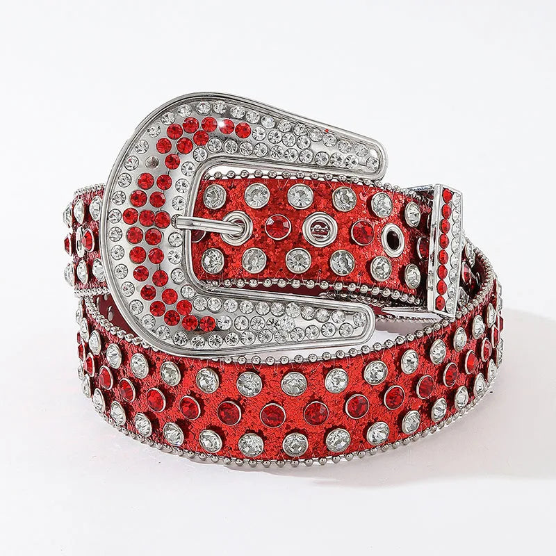 Luxury Rhinestone Y2K Faux Leather Belt — vista posteriore
