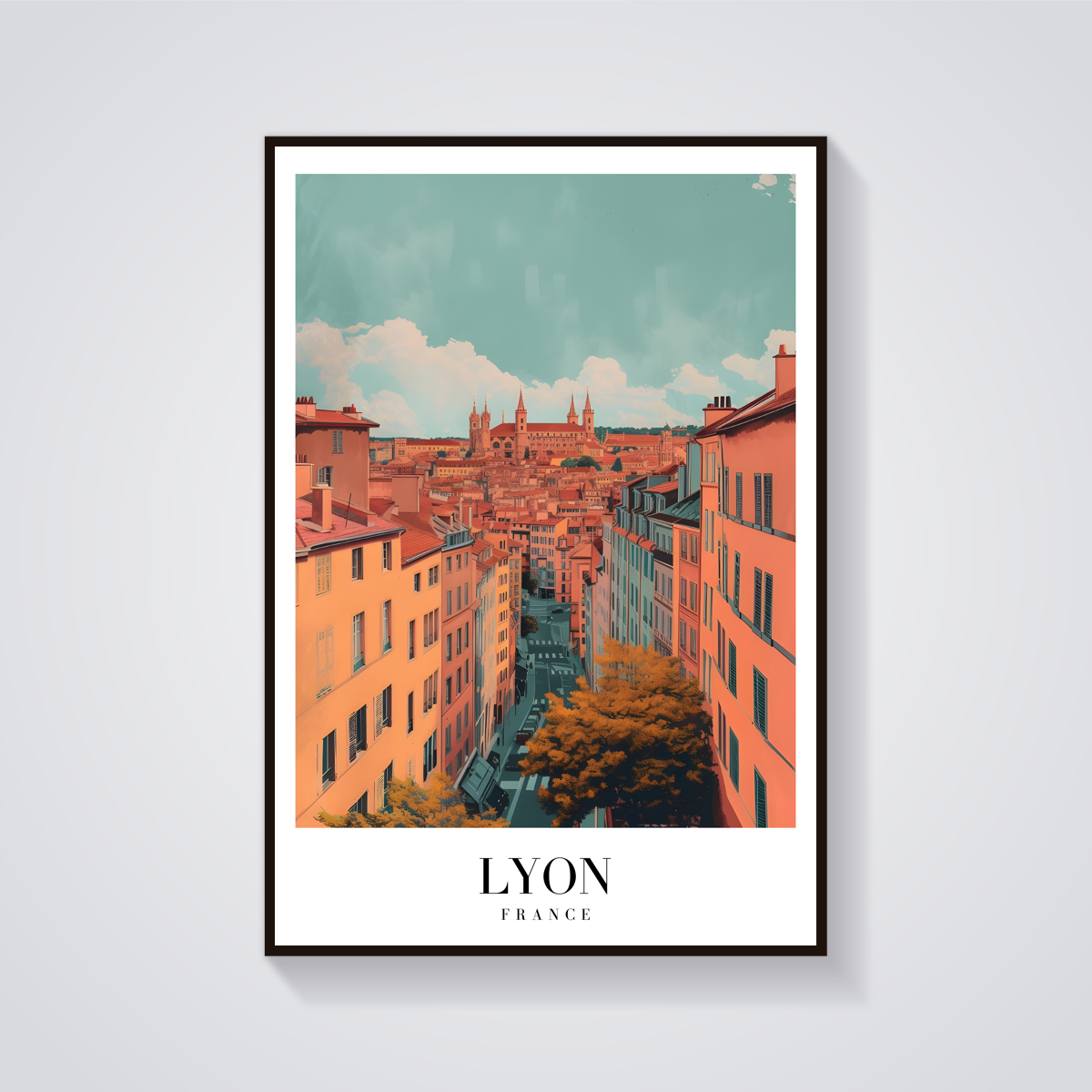 Lyon Street View Vintage Poster — vista frontale