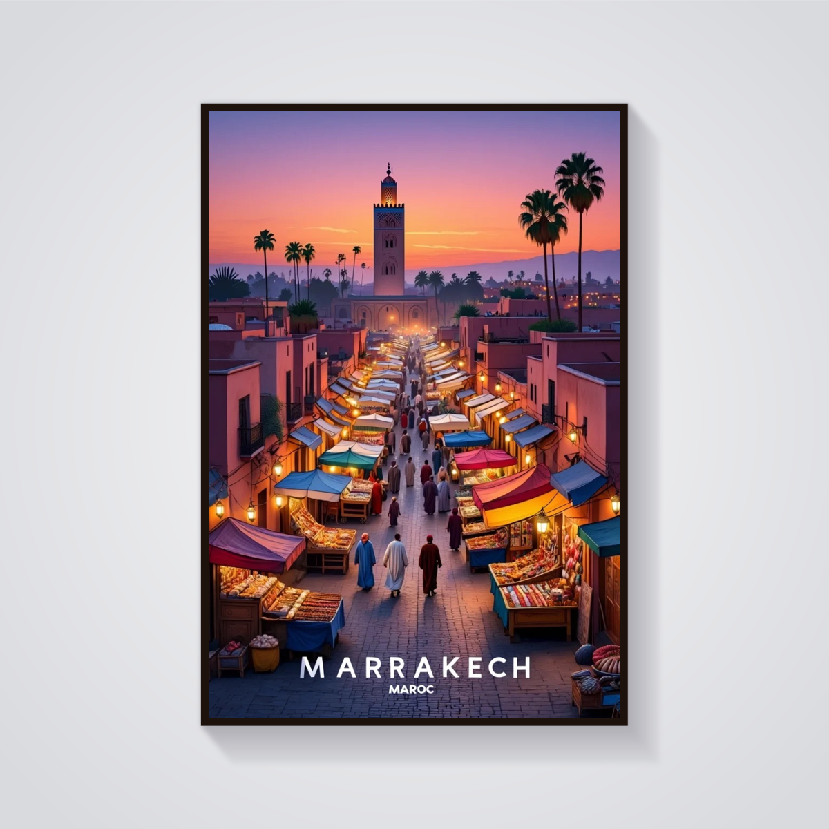 Marrakech Market Sunset Poster — vista frontale