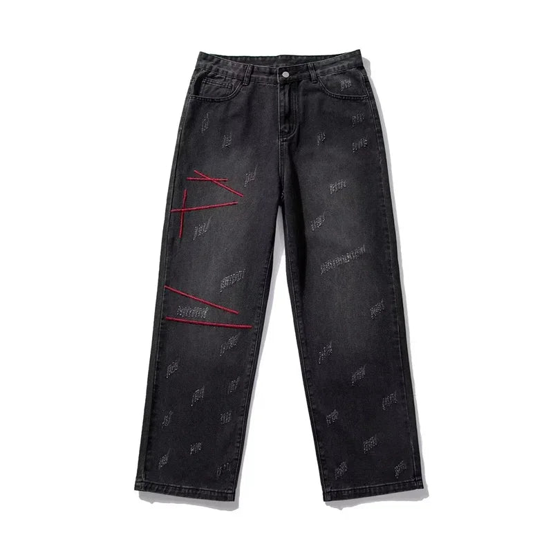 Mens Baggy Straight Leg Distressed Y2K Jeans — vista posteriore