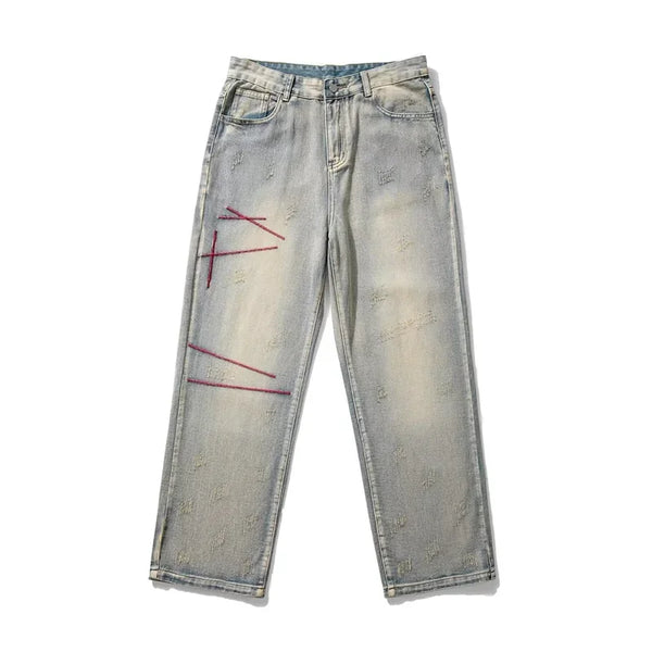 Mens Baggy Straight Leg Distressed Y2K Jeans — vista frontale