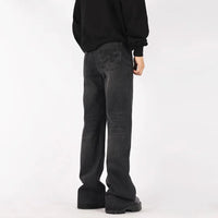 Mens Black Y2K Letter Embroidered Flared Denim Jeans — dettaglio