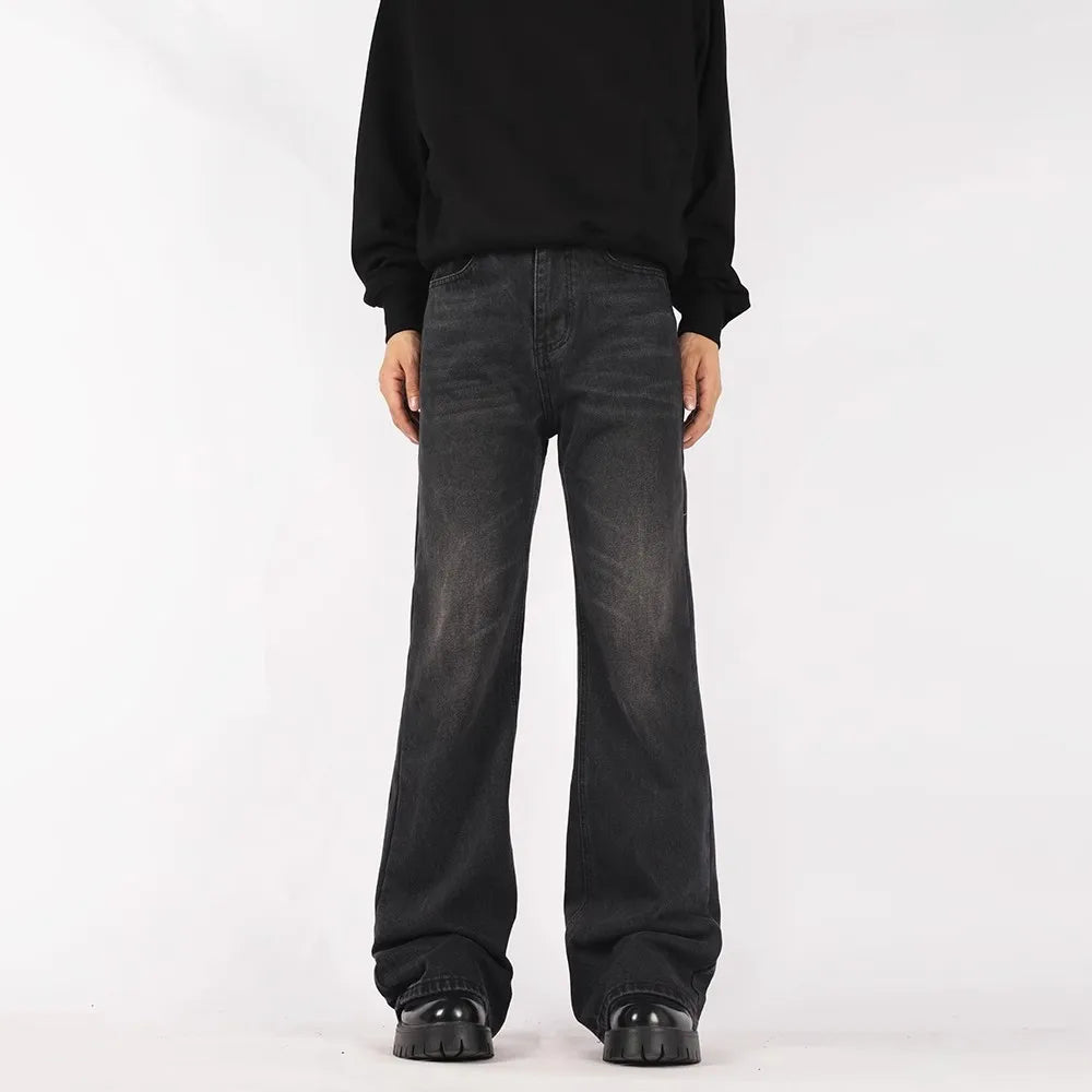 Mens Black Y2K Letter Embroidered Flared Denim Jeans — dettaglio della stampa