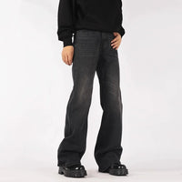 Mens Black Y2K Letter Embroidered Flared Denim Jeans — in alternativa