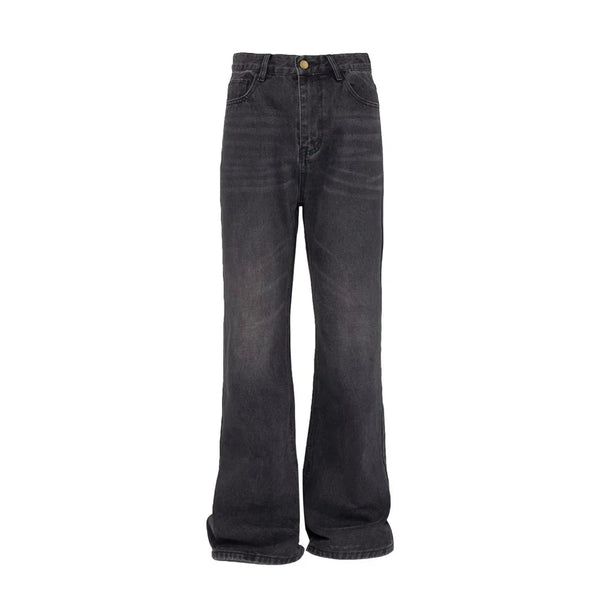 Mens Black Y2K Letter Embroidered Flared Denim Jeans — vista frontale