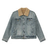 Mens Y2K Faux Wool Collar Washed Denim Jacket