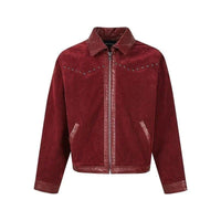 Mens Y2K Turn Down Collar Patchwork Rivet Faux Leather Jacket — vista posteriore