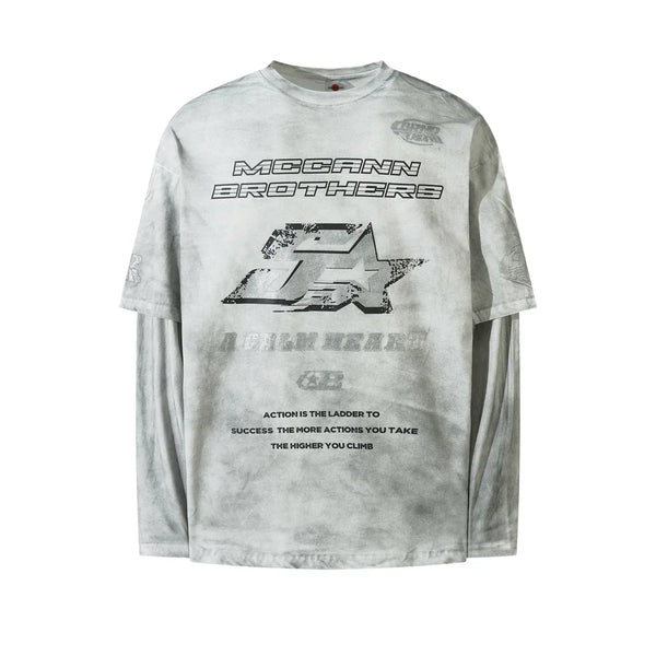 Mock Layered Y2K Racing Graphic Long Sleeve Top