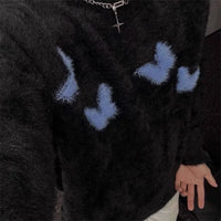 Mohair Y2K Blue Butterfly Knitted Cosy Jumper Sweater — vista frontale