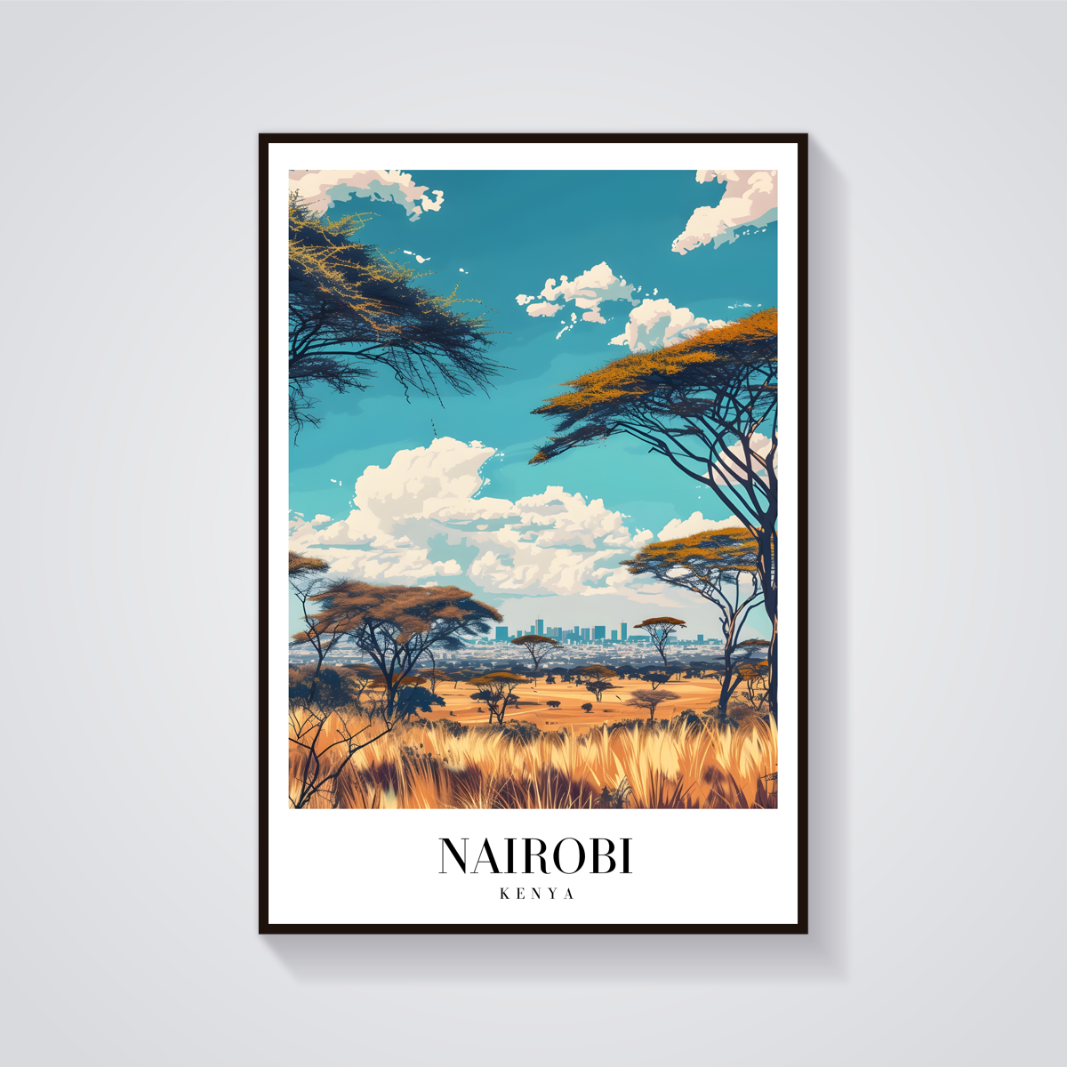 Nairobi Skyline Vintage Travel Poster — vista frontale