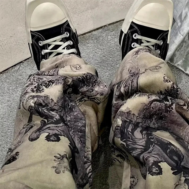Oil Painting Style Graphic Baggy Jeans — dettaglio