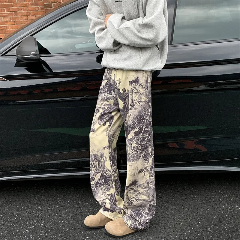 Oil Painting Style Graphic Baggy Jeans — vista frontale